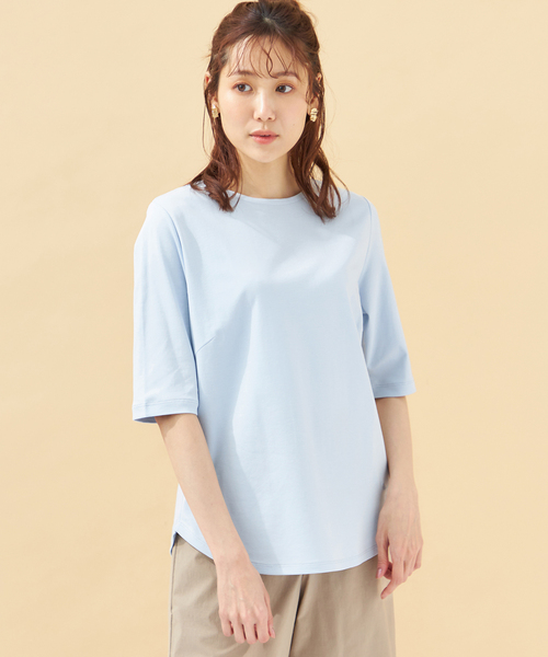 DECOY SINCE 1981（デコイシンスイチキュウハチイチ）の「【接触冷感・UVカット】オーガニックコットンTシャツ（Tシャツ/カットソー・レディース・ネイビー/グレー/サックスブルー・M/L/LL）」の3枚目の写真