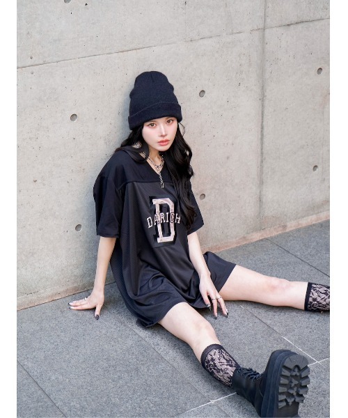 Darich(ダーリッチ)の「メッシュアップリケビッグTシャツ(Tシャツ/カットソー・レディース・ホワイト/ブラック・FREE)」の3枚目の写真