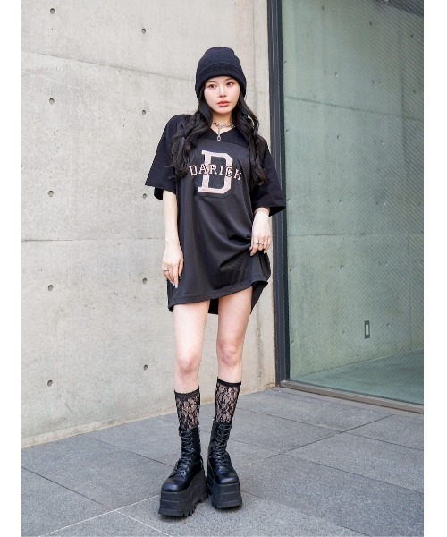 Darich(ダーリッチ)の「メッシュアップリケビッグTシャツ(Tシャツ/カットソー・レディース・ホワイト/ブラック・FREE)」の5枚目の写真