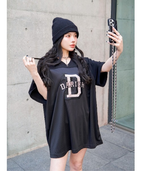 Darich(ダーリッチ)の「メッシュアップリケビッグTシャツ(Tシャツ/カットソー・レディース・ホワイト/ブラック・FREE)」の6枚目の写真