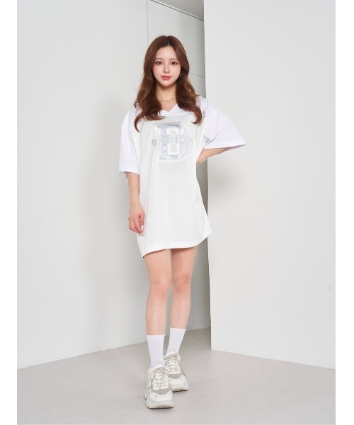 Darich(ダーリッチ)の「メッシュアップリケビッグTシャツ(Tシャツ/カットソー・レディース・ホワイト/ブラック・FREE)」の7枚目の写真