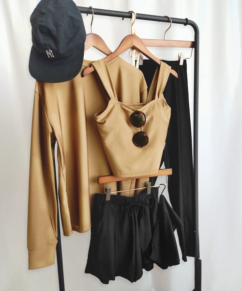 OSYAREVO（オシャレボ）の「水着 レディース 体型カバー ラッシュガード 5点セット タンキニ 紫外線カット率 99％以上 UPF50+ uvカット フィットネス 水陸両用 ラッシュレギンス 付き セットアップ セパレート（水着・レディース・カーキオリーブ/ベージュ/グレイッシュベージュ/セージグリーン/ブルー系その他/グレー系その他/ブラック系その他/ブラウン/モカ/ナチュラル/ネイビー/グレイッシュブルー/ブラック/ネイビー系/ブラック系/チェック/キャメル/グレー系その他2/ハウンドトゥース/バーガンディー/パープル系/ブルー系/グレー系/ベージュ系/ライトグレー/オフホワイト/ブラック系2/ブラック系その他2/グレー系その他3/グレー系その他4・MEDIUM/SMALL/XX-LARGE/X-LARGE/LARGE）」の18枚目の写真