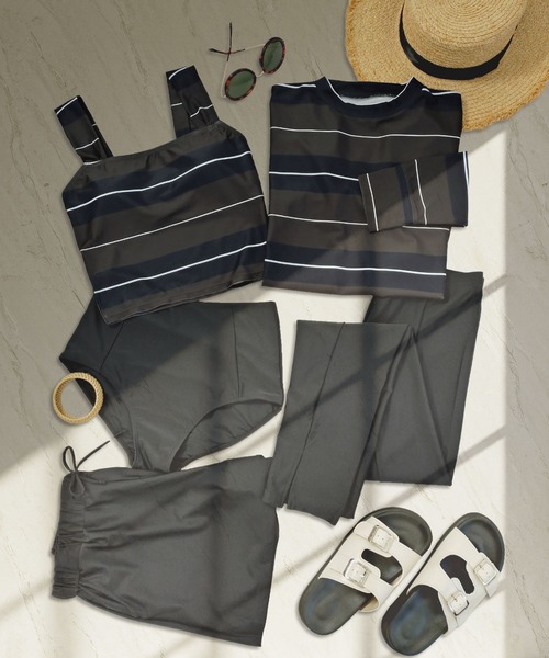 OSYAREVO（オシャレボ）の「水着 レディース 体型カバー ラッシュガード 5点セット タンキニ 紫外線カット率 99％以上 UPF50+ uvカット フィットネス 水陸両用 ラッシュレギンス 付き セットアップ セパレート（水着・レディース・カーキオリーブ/ベージュ/グレイッシュベージュ/セージグリーン/ブルー系その他/グレー系その他/ブラック系その他/ブラウン/モカ/ナチュラル/ネイビー/グレイッシュブルー/ブラック/ネイビー系/ブラック系/チェック/キャメル/グレー系その他2/ハウンドトゥース/バーガンディー/パープル系/ブルー系/グレー系/ベージュ系/ライトグレー/オフホワイト/ブラック系2/ブラック系その他2/グレー系その他3/グレー系その他4・MEDIUM/SMALL/XX-LARGE/X-LARGE/LARGE）」の11枚目の写真