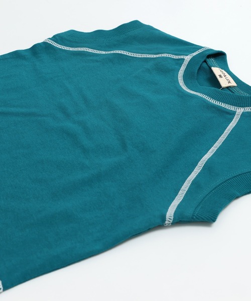 JAM & LINK(ジャムアンドリンク)の「配色ステッチ ワイドフレンチスリーブTシャツ(Tシャツ/カットソー・キッズ・ネイビー/ターコイズブルー/ブラック/ピンク/ホワイト/オートミール/パープル・90cm/100cm/160cm/150cm/140cm/130cm/120cm/110cm)」の17枚目の写真