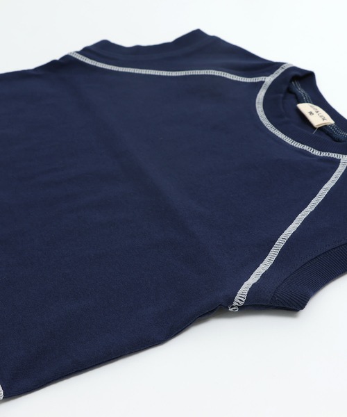 JAM & LINK(ジャムアンドリンク)の「配色ステッチ ワイドフレンチスリーブTシャツ(Tシャツ/カットソー・キッズ・ネイビー/ターコイズブルー/ブラック/ピンク/ホワイト/オートミール/パープル・90cm/100cm/160cm/150cm/140cm/130cm/120cm/110cm)」の19枚目の写真