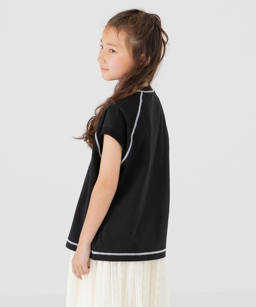 JAM & LINK(ジャムアンドリンク)の「配色ステッチ ワイドフレンチスリーブTシャツ(Tシャツ/カットソー・キッズ・ネイビー/ターコイズブルー/ブラック/ピンク/ホワイト/オートミール/パープル・90cm/100cm/160cm/150cm/140cm/130cm/120cm/110cm)」の22枚目の写真