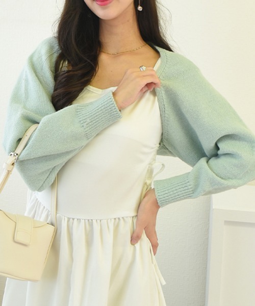 VIVID LADY(ビビッドレディー)の「ニットボレロカーディガン レディース 長袖(カーディガン/ボレロ・レディース・ブラック/ベージュ/ミント・FREE)」の2枚目の写真