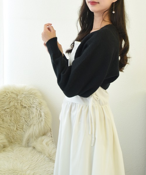 VIVID LADY(ビビッドレディー)の「ニットボレロカーディガン レディース 長袖(カーディガン/ボレロ・レディース・ブラック/ベージュ/ミント・FREE)」の4枚目の写真