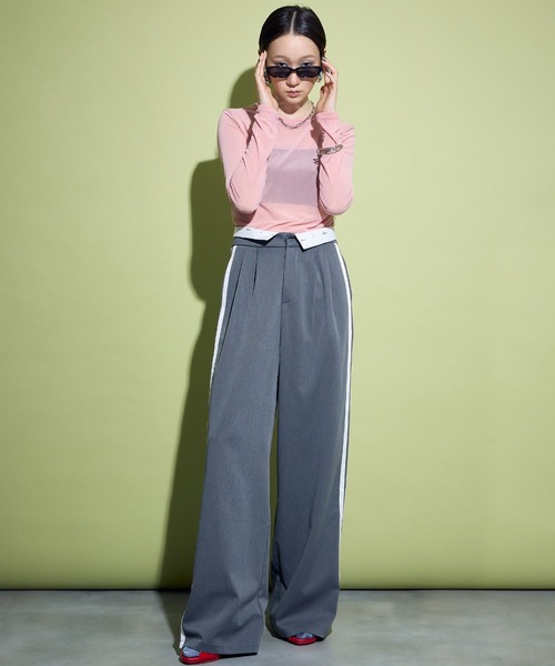 uyu.(ウユ)の「シアーメッシュ メローカットソー(Tシャツ/カットソー・レディース・ブラック/グリーン/ブルー/ピンク/ホワイト・FREE)」の10枚目の写真