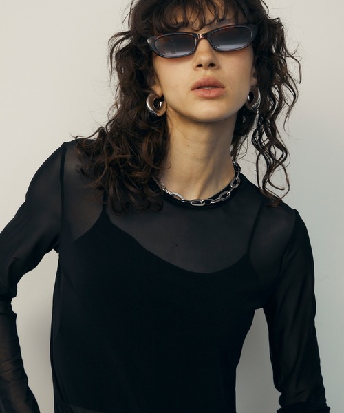 uyu.(ウユ)の「シアーメッシュ メローカットソー(Tシャツ/カットソー・レディース・ブラック/グリーン/ブルー/ピンク/ホワイト・FREE)」の6枚目の写真