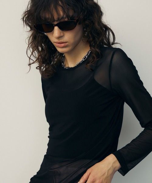 uyu.(ウユ)の「シアーメッシュ メローカットソー(Tシャツ/カットソー・レディース・ブラック/グリーン/ブルー/ピンク/ホワイト・FREE)」の7枚目の写真