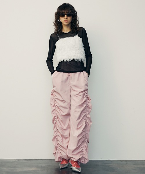 uyu.(ウユ)の「シアーメッシュ メローカットソー(Tシャツ/カットソー・レディース・ブラック/グリーン/ブルー/ピンク/ホワイト・FREE)」の8枚目の写真