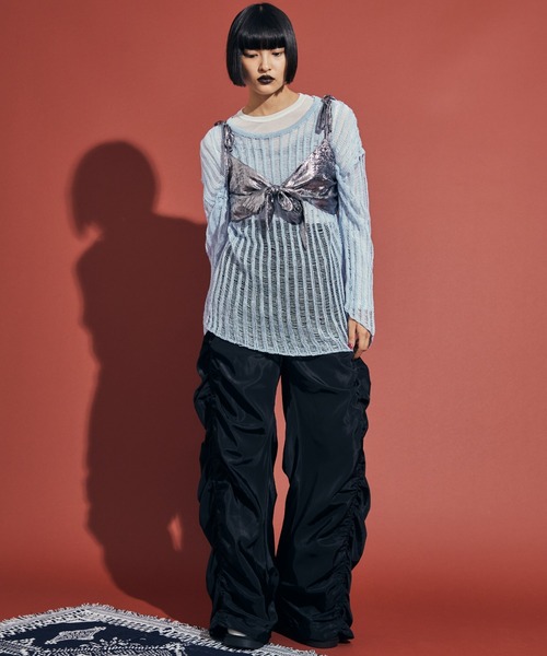 uyu.(ウユ)の「シアーメッシュ メローカットソー(Tシャツ/カットソー・レディース・ブラック/グリーン/ブルー/ピンク/ホワイト・FREE)」の18枚目の写真