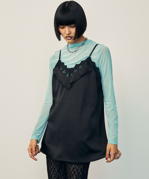 uyu.(ウユ)の「シアーメッシュ メローカットソー(Tシャツ/カットソー・レディース・ブラック/グリーン/ブルー/ピンク/ホワイト・FREE)」の22枚目の写真