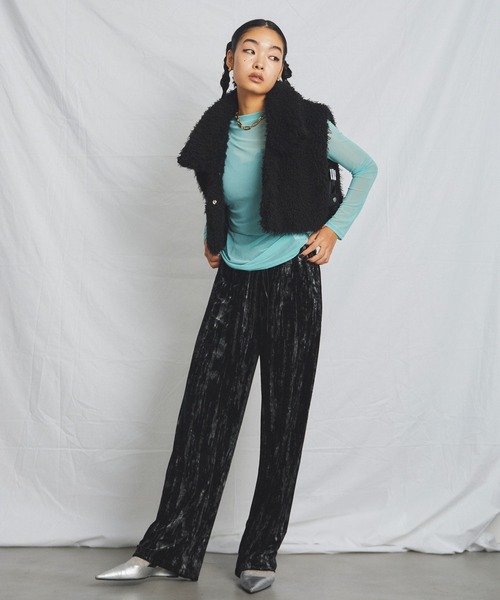 uyu.(ウユ)の「シアーメッシュ メローカットソー(Tシャツ/カットソー・レディース・ブラック/グリーン/ブルー/ピンク/ホワイト・FREE)」の21枚目の写真