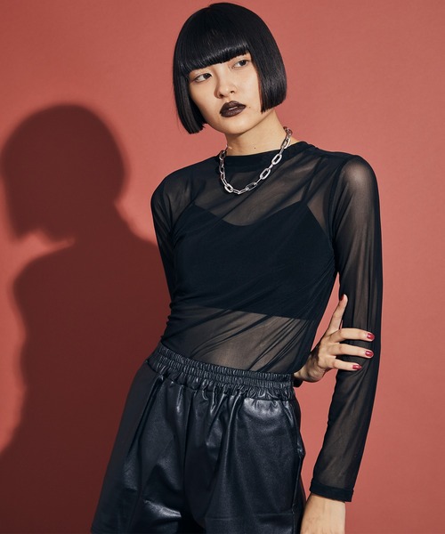 uyu.(ウユ)の「シアーメッシュ メローカットソー(Tシャツ/カットソー・レディース・グリーン/ピンク/ブルー/ブラック/ホワイト・FREE)」の21枚目の写真