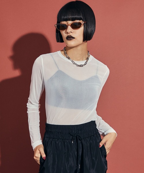 uyu.(ウユ)の「シアーメッシュ メローカットソー(Tシャツ/カットソー・レディース・グリーン/ピンク/ブルー/ブラック/ホワイト・FREE)」の20枚目の写真