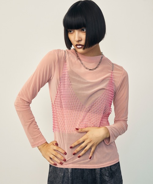 uyu.(ウユ)の「シアーメッシュ メローカットソー(Tシャツ/カットソー・レディース・グリーン/ピンク/ブルー/ブラック/ホワイト・FREE)」の19枚目の写真