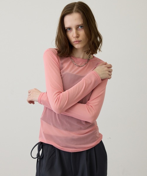 uyu.(ウユ)の「シアーメッシュ メローカットソー(Tシャツ/カットソー・レディース・グリーン/ピンク/ブルー/ブラック/ホワイト・FREE)」の22枚目の写真