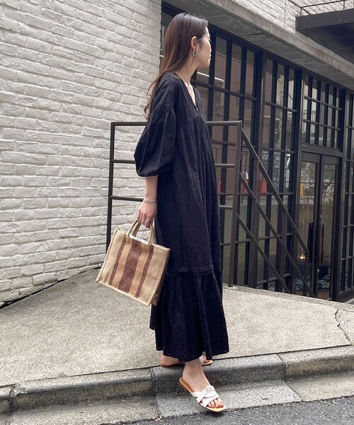 fredy emue（フレディエミュ）の「コットンジャガードワンピース（ワンピース・レディース・オフホワイト/ブラック/ブラウン・38）」の10枚目の写真