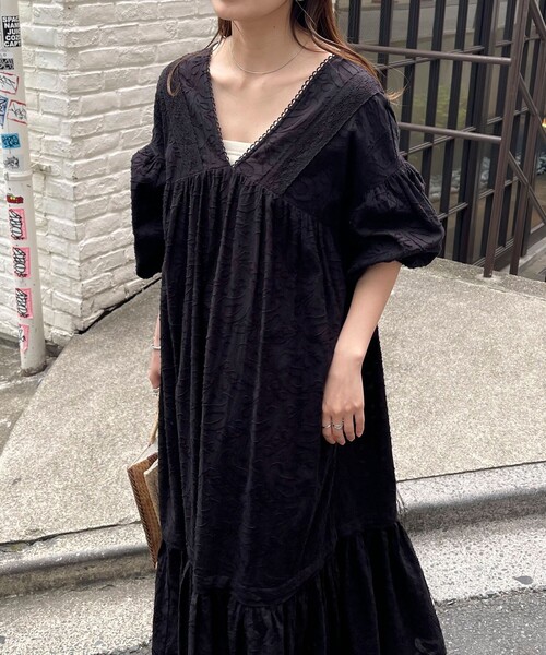 fredy emue（フレディエミュ）の「コットンジャガードワンピース（ワンピース・レディース・オフホワイト/ブラック/ブラウン・38）」の15枚目の写真