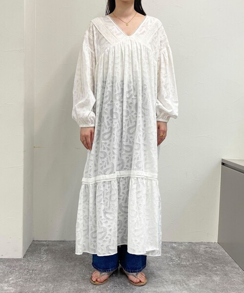 fredy emue（フレディエミュ）の「コットンジャガードワンピース（ワンピース・レディース・オフホワイト/ブラック/ブラウン・38）」の20枚目の写真