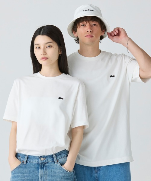 LACOSTE★半袖 ロゴ クルーネック バックプリント Tシャツ★白★ ヘビーウェイト オーバーサイズバックプリントベーシック半袖T