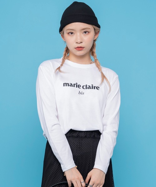 marie claire bis(マリクレール ビス)の「【別注】WEB限定 marie claire bis/マリ・クレール ビス ブランド デザイン ロゴ ラバープリント ラウンド裾 長袖 Tシャツ(Tシャツ/カットソー・レディース・ネイビー系1/ブラック系1/ネイビー系2/ブラック系2/ホワイト系3/ホワイト系2/ホワイト系1・L/M/S)」の1枚目の写真