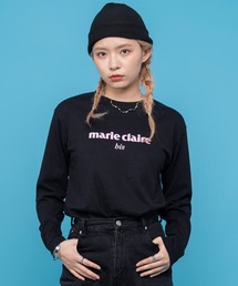 【別注】WEB限定 marie claire bis/マリ・クレール ビス ブランド デザイン ロゴ ラバープリント ラウンド裾 長袖 Tシャツ