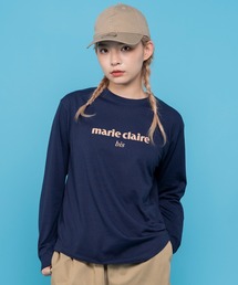 【別注】WEB限定 marie claire bis/マリ・クレール ビス ブランド デザイン ロゴ ラバープリント ラウンド裾 長袖 Tシャツ