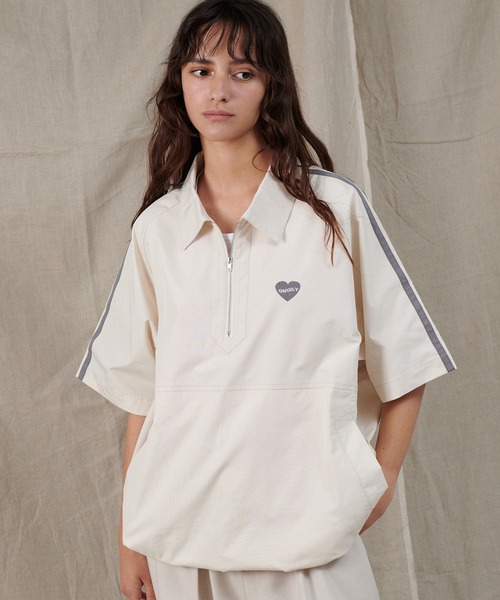 ONCILY(オンシェリー)の「HALF ZIP TRACK SHIRT / ハーフジップトラックシャツ(シャツ/ブラウス・メンズ・ネイビー/アイボリー・MEDIUM/LARGE)」の2枚目の写真