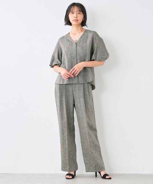 MICA&DEAL(マイカ&ディール)の「パフスリーブリネンブラウス(シャツ/ブラウス・レディース・マルチ/ホワイト×ブラック/ベージュ・FREE)」の10枚目の写真