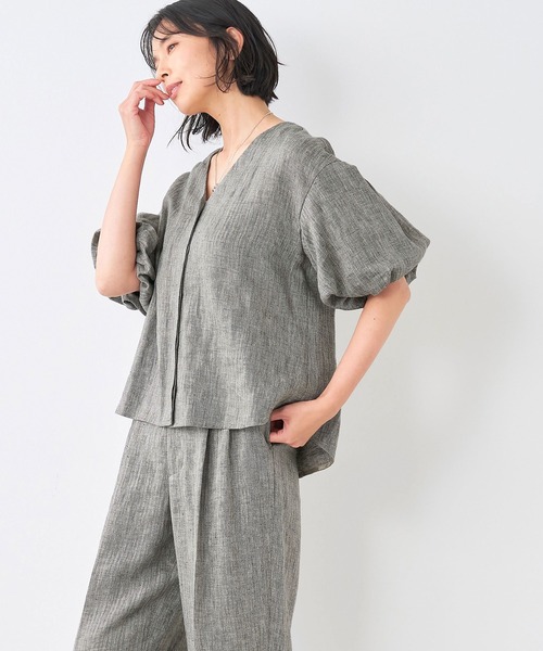 MICA&DEAL(マイカ&ディール)の「パフスリーブリネンブラウス(シャツ/ブラウス・レディース・マルチ/ホワイト×ブラック/ベージュ・FREE)」の9枚目の写真