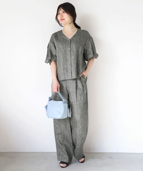 MICA&DEAL(マイカ&ディール)の「パフスリーブリネンブラウス(シャツ/ブラウス・レディース・マルチ/ホワイト×ブラック/ベージュ・FREE)」の7枚目の写真