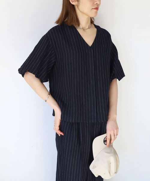 MICA&DEAL(マイカ&ディール)の「パフスリーブリネンブラウス(シャツ/ブラウス・レディース・マルチ/ホワイト×ブラック/ベージュ・FREE)」の14枚目の写真