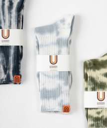 UNIVERSAL OVERALL（ユニバーサルオーバーオール）の「【94】【UNIVERSAL OVERALL/ユニバーサルオーバーオール】 むら染め タイダイ柄 ワンポイント リブクルーソックス（ソックス/靴下）」
