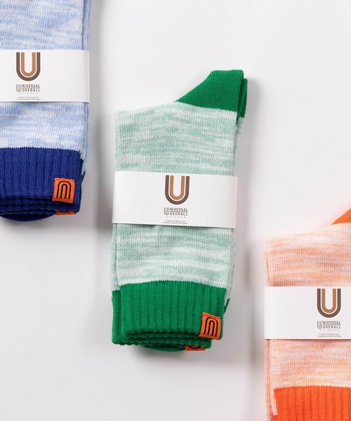 UNIVERSAL OVERALL（ユニバーサルオーバーオール）の「【94】【UNIVERSAL OVERALL/ユニバーサルオーバーオール】タイダイ/グラデーション/リンガー ワンポイント リブクルーソックス（ソックス/靴下・メンズ・サックスブルー/レモンイエロー/パープル/ブラック/ミント/オレンジ/グレー/イエロー/ブラック系/ブルー系/イエロー系/オレンジ系/グレー系/ライトグリーン系/パープル系/ブラック系1/ブラック系2/ネイビー系/ネイビー系1/グリーン系1/グリーン系2/グリーン系/パープル系1/イエロー系1/ブルー系1/レッド系/オレンジ系1/オレンジ系2・FREE）」の9枚目の写真