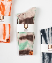 UNIVERSAL OVERALL（ユニバーサルオーバーオール）の「【94】【UNIVERSAL OVERALL/ユニバーサルオーバーオール】 むら染め タイダイ柄 ワンポイント リブクルーソックス（ソックス/靴下）」