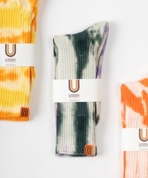 UNIVERSAL OVERALL（ユニバーサルオーバーオール）の「【94】【UNIVERSAL OVERALL/ユニバーサルオーバーオール】 むら染め タイダイ柄 ワンポイント リブクルーソックス（ソックス/靴下）」