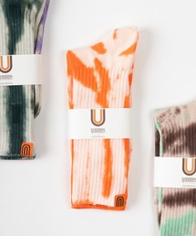 UNIVERSAL OVERALL（ユニバーサルオーバーオール）の「【94】【UNIVERSAL OVERALL/ユニバーサルオーバーオール】 むら染め タイダイ柄 ワンポイント リブクルーソックス（ソックス/靴下）」