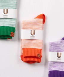 UNIVERSAL OVERALL（ユニバーサルオーバーオール）の「【94】【UNIVERSAL OVERALL/ユニバーサルオーバーオール】タイダイ/グラデーション/リンガー ワンポイント リブクルーソックス（ソックス/靴下）」