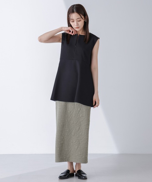 シェリエ デニム ペプラム トップス ノースリーブ F Sheller シェリエ デニム ペプラム トップス ノースリーブ