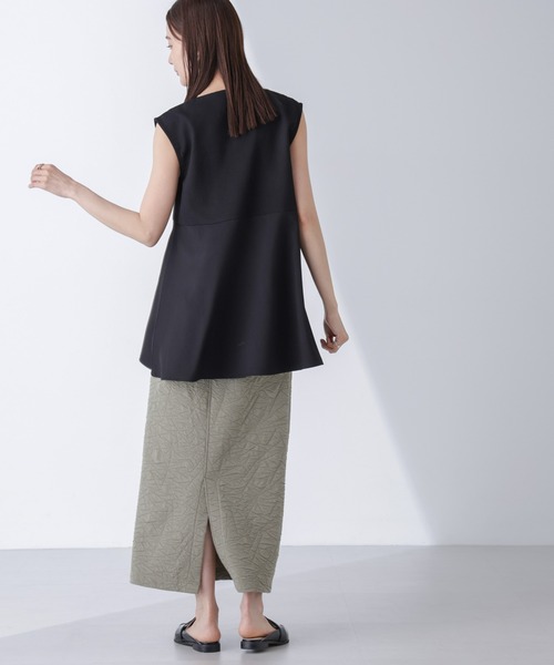 セール】スリットファスナーノースリーブペプラムトップス（Tシャツ