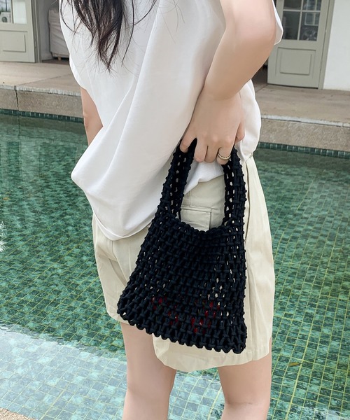 Teem Store(チームストア)の「コットンロープハンドBAG(ハンドバッグ・レディース・ローズ/ブラック/ホワイト/グリーン/ベージュ/パープル・F)」の1枚目の写真