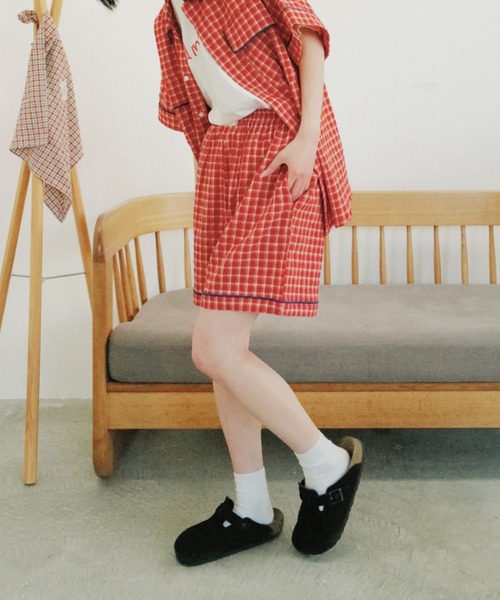 common gull products.(コモンガルプロダクツ)の「おやすみと行ってきますのパンツ、夏(その他パンツ・レディース・ライトブルー/レッド・MEDIUM/LARGE)」の8枚目の写真