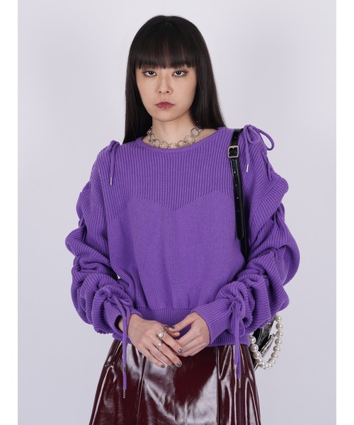 PAMEO POSE(パメオポーズ)の「Sleeve Ribbon Knit(ニット/セーター・レディース・アイボリー/ブラック/パープル・FREE)」の7枚目の写真