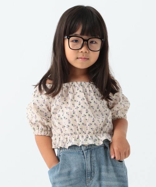 10C REPIPI（ジューシーレピピ）の「【10C REPIPI】フラワーパフブラウス【セットアップ対応】（シャツ/ブラウス・キッズ・アイボリー/サックスブルー・110cm/120cm/130cm）」の2枚目の写真