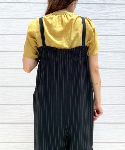 Q（キュー）の「ストライプワイドベアサロペット（サロペット/オーバーオール・レディース・ブラック/グレー・MEDIUM）」の13枚目の写真