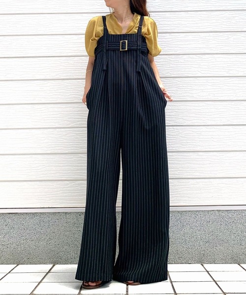 Q（キュー）の「ストライプワイドベアサロペット（サロペット/オーバーオール・レディース・ブラック/グレー・MEDIUM）」の18枚目の写真