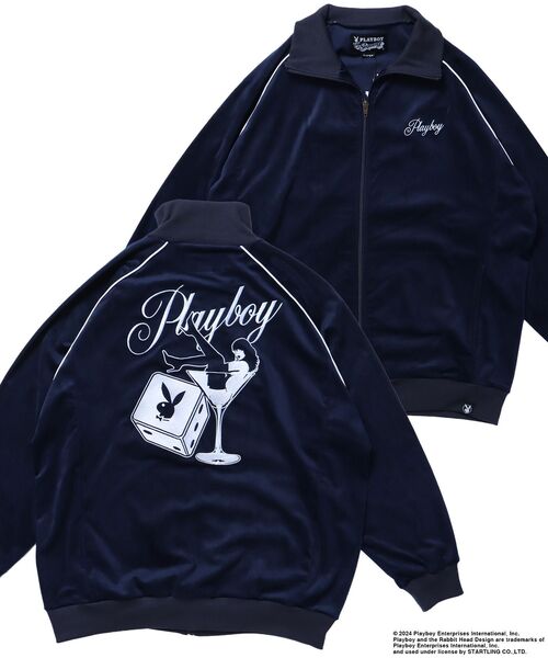 PLAYBOY（プレイボーイ）の「【SEQUENZ】 PLAYBOY SHINY TRUCK JACKET / プレイボーイ トラックジャケット 刺繍 ベロア ダイス バニー（ブルゾン・メンズ・ブラック/ネイビー/ライトグレー・X-LARGE/LARGE/MEDIUM）」の17枚目の写真